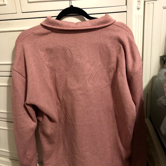 VS PINK Medium Quarter Zip Up Coral Logo Sweater - Picture 2 of 2